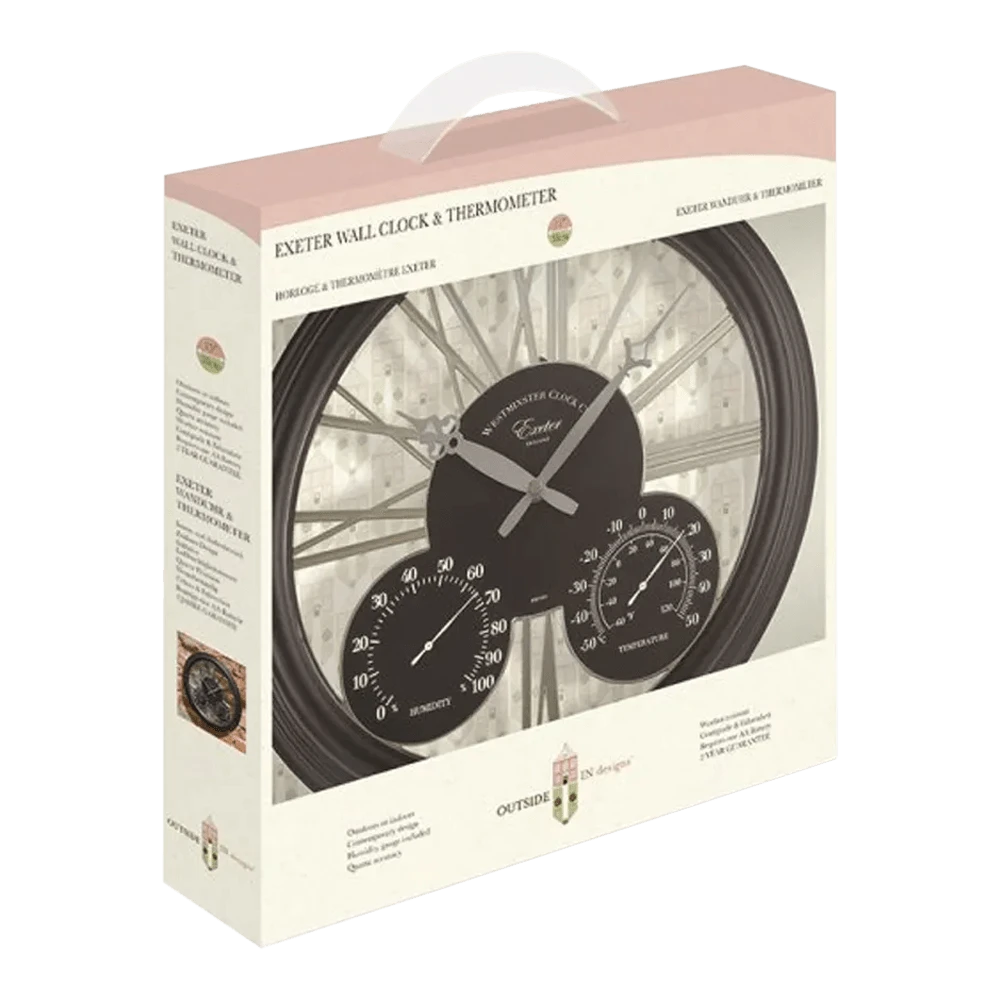 Buitenklok Exeter - 3in1 - 38cm - Zwart Buitenklok Exeter - 3in1 - 38cm - Zwart -Buitentuinwinkel