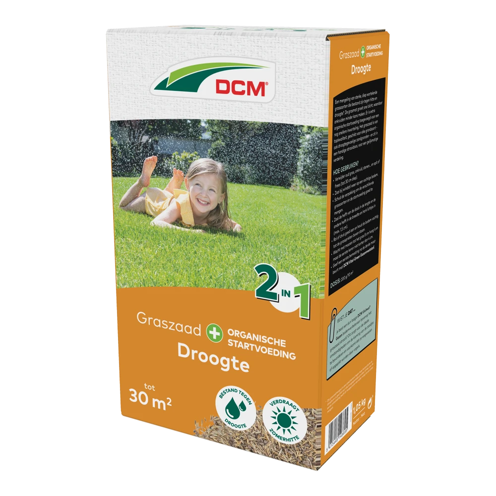 DCM Graszaad 2-in-1 Droogte - 1,05kg - Graszaad -Buitentuinwinkel dcm graszaad 2 in 1 droogte 1 05kg graszaad 1 4
