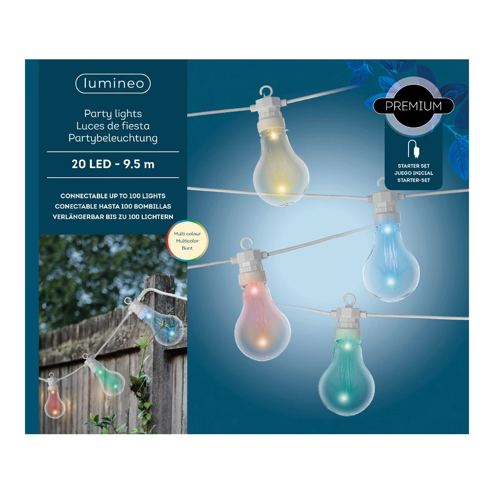 Feestverlichting lichtsnoer - 950cm - 20 LEDS - Multi Lumineo Feestverlichting Lichtsnoer - 950cm - 20 LEDS - Multi -Buitentuinwinkel feestverlichting lichtsnoer 950cm 20 leds multi netstroom 1 3