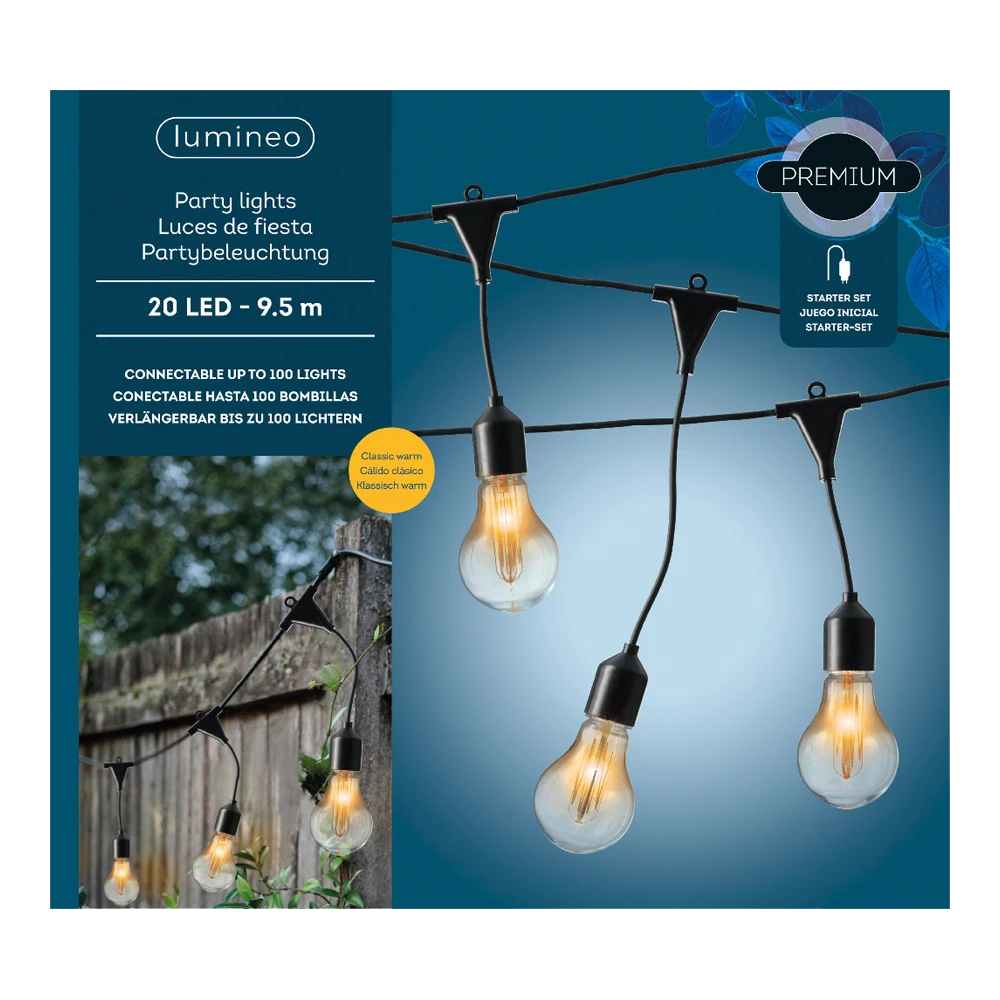 Feestverlichting lichtsnoer - Classic vorm - 950cm - 20 LEDS groot - Klassiek warm Lumineo Feestverlichting Lichtsnoer - Classic Vorm - 950cm - 20 LEDS Groot - Klassiek Warm -Buitentuinwinkel feestverlichting lichtsnoer classic vorm 950cm 20 leds groot klassiek warm netstroom 1 3