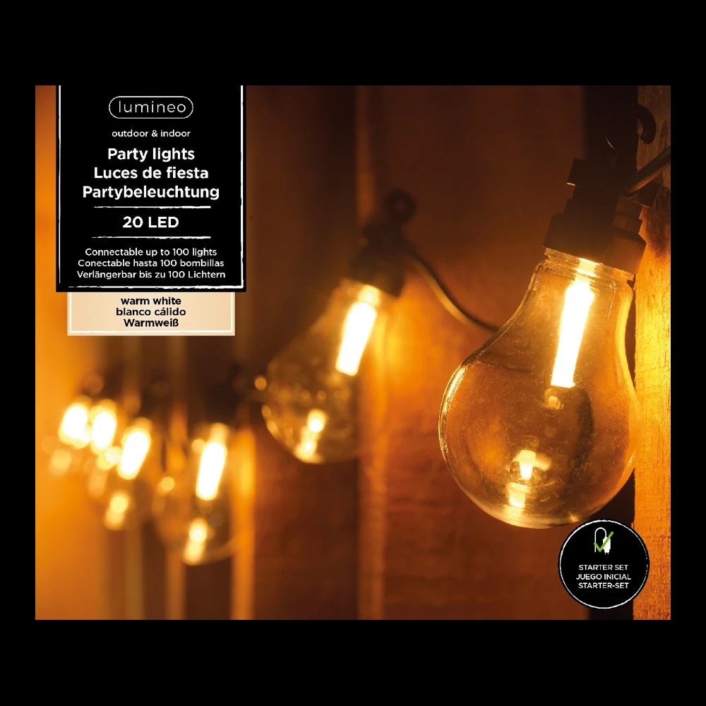 Lumineo Feestverlichting Lichtsnoer - Classic Vorm - 950cm - 20 LEDS - Warm Wit -Buitentuinwinkel feestverlichting lichtsnoer classic vorm 950cm 20 leds warm wit netstroom 1 3
