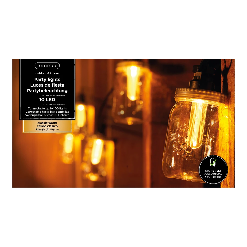 Lumineo Feestverlichting Lichtsnoer Weckpotjes - 950cm - 20 LEDS - Klassiek Warm -Buitentuinwinkel feestverlichting lichtsnoer weckpotjes 950cm 20 leds klassiek warm netstroom 1 3