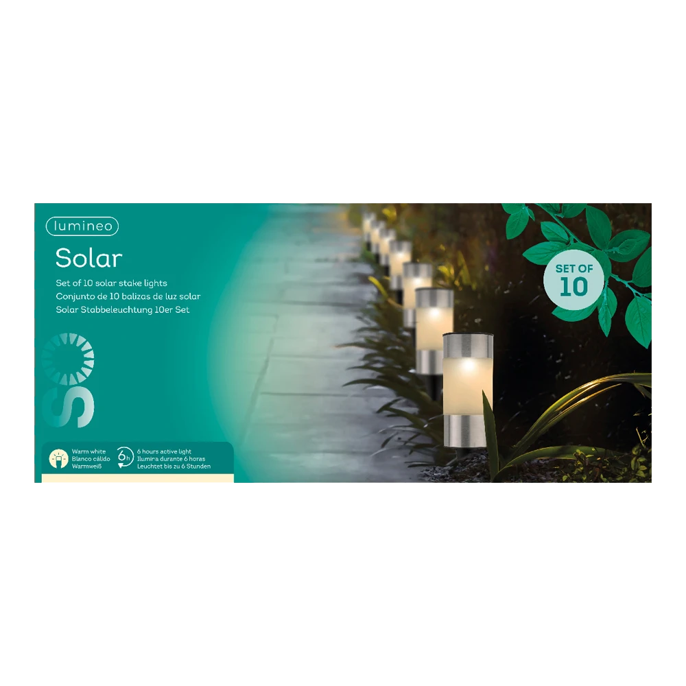 LED solar tuinlamp - d6 x h14cm - RVS - 10st. Lumineo LED Solar Tuinlamp - D6 X H14cm - RVS - 10st. -Buitentuinwinkel