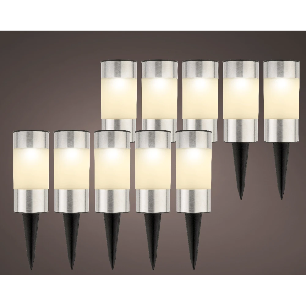 LED solar tuinlamp - d6 x h14cm - RVS - 10st. Lumineo LED Solar Tuinlamp - D6 X H14cm - RVS - 10st. -Buitentuinwinkel