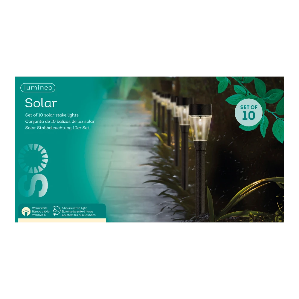 LED solar tuinlamp - d6 x h32cm - Zwart - 10st. Lumineo LED Solar Tuinlamp - D6 X H32cm - Zwart - 10st. -Buitentuinwinkel