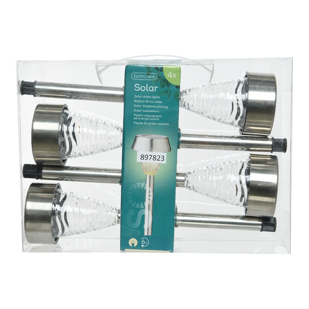 LED solar tuinlamp - RVS - d7 x h27cm - 4st. Lumineo LED Solar Tuinlamp - RVS - D7 X H27cm - 4st. -Buitentuinwinkel