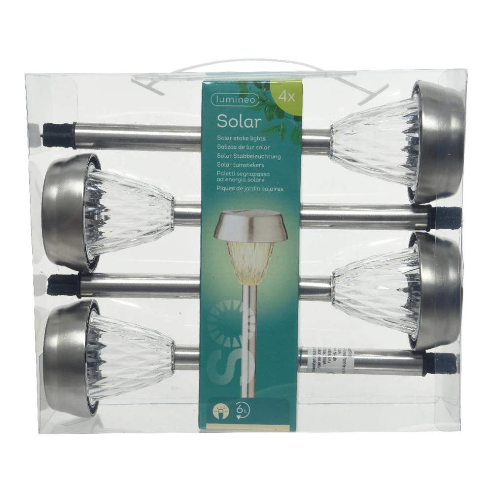 LED solar tuinlamp - RVS - d8 x h22cm - RVS - 4st. Lumineo LED Solar Tuinlamp - RVS - D8 X H22cm - RVS - 4st. -Buitentuinwinkel