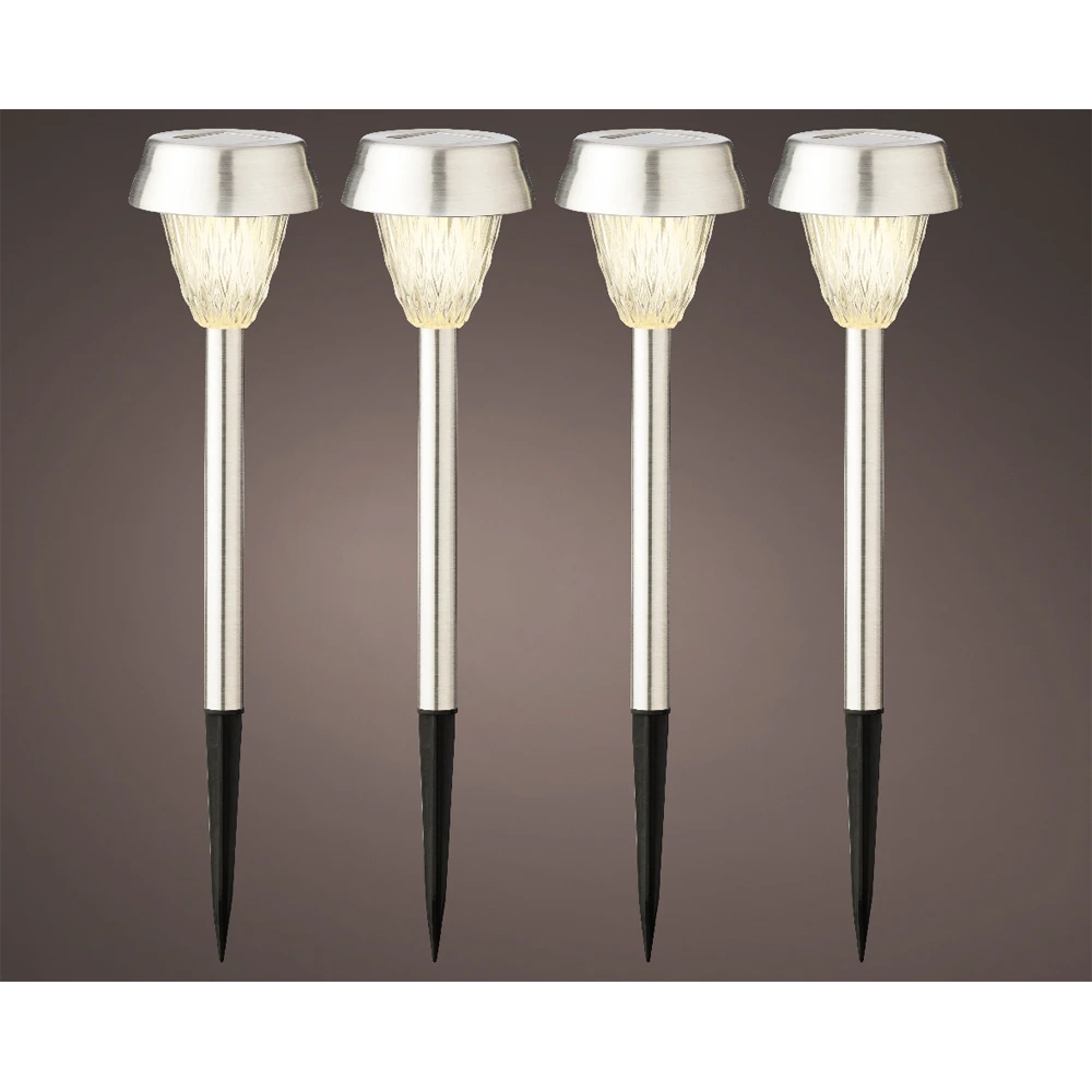 LED solar tuinlamp - RVS - d8 x h22cm - RVS - 4st. Lumineo LED Solar Tuinlamp - RVS - D8 X H22cm - RVS - 4st. -Buitentuinwinkel