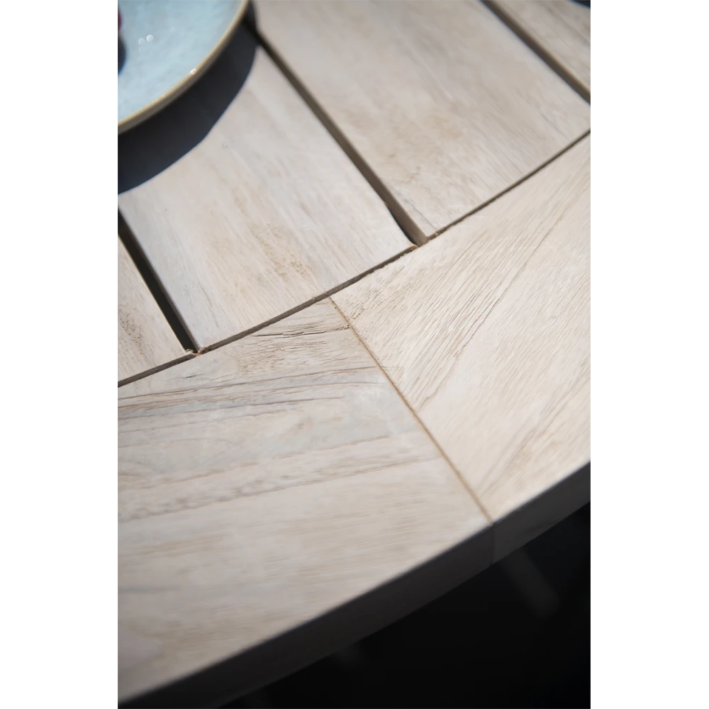 Louvre Dining Tafel met Alu poten - u00f8 160 cm - Natural Teak Louvre Dining Tafel Met Alu Poten - U00f8 160 Cm - Natural Teak -Buitentuinwinkel louvre dining tafel met alu poten 160 cm natural teak 5 1