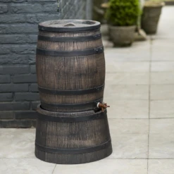 Regenton 120L Kunststof Met Houtlook - H66xu00d850,5cm - Nature -Buitentuinwinkel regenton 120l kunststof met houtlook h66x50 5cm nature 4