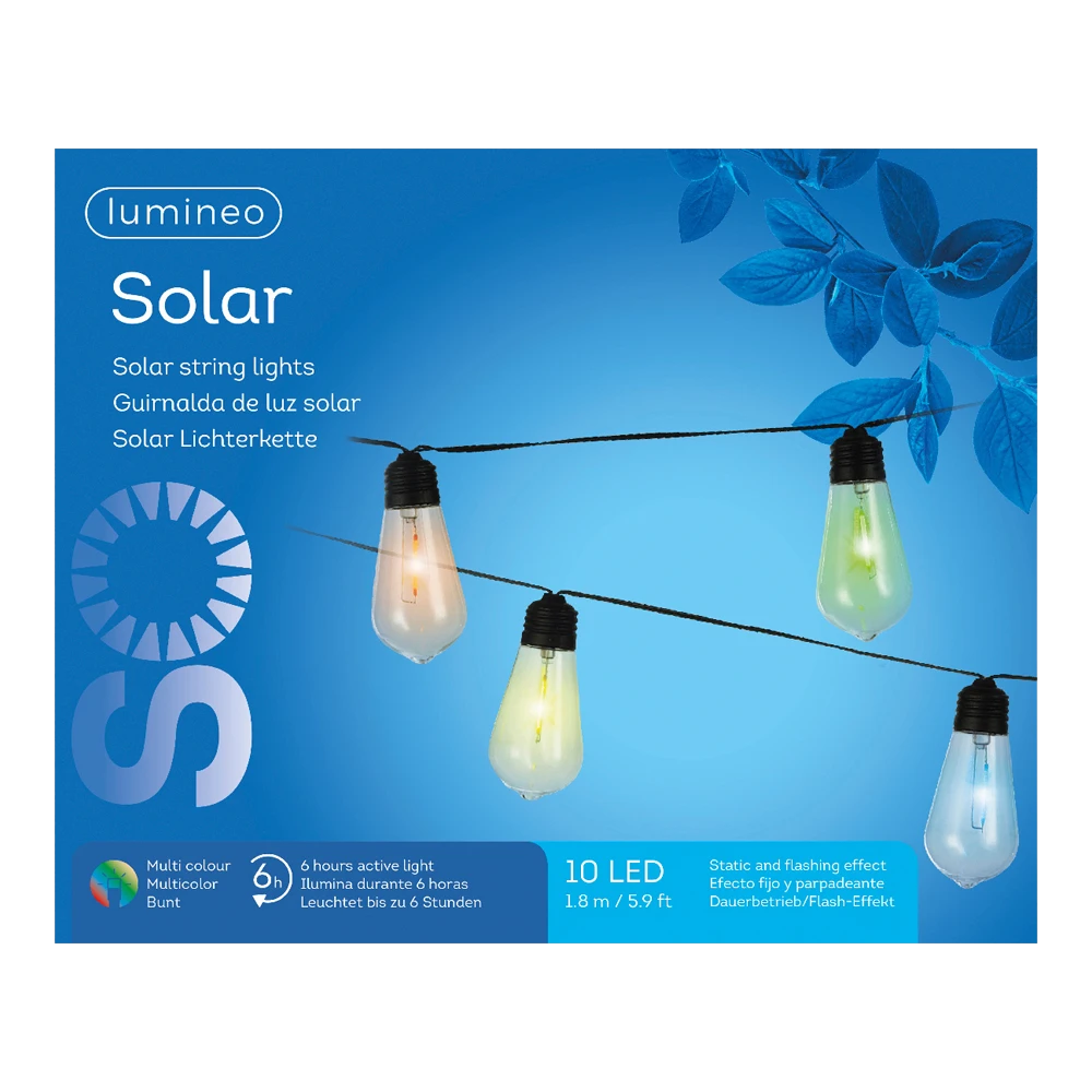 Solar feestverlichting lichtsnoer - Flashing effect - 180cm - 10 LEDS - Multi Lumineo Solar Feestverlichting Lichtsnoer - Flashing Effect - 180cm - 10 LEDS - Multi -Buitentuinwinkel solar feestverlichting lichtsnoer flashing effect 180cm 10 leds multi solar 1 3