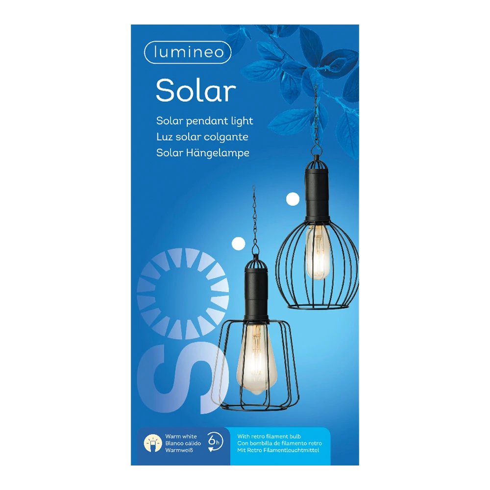 Lumineo Solar Hanglamp - LED - D13 X H22cm - Zwart - Assorti -Buitentuinwinkel