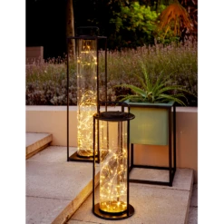 Lumineo Solar Lantaarn - LED - D15 X H42cm - Zwart -Buitentuinwinkel solar lantaarn led d15 x h42cm zwart solar 3 3