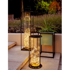 Lumineo Solar Lantaarn - LED - D20 X H49cm - Zwart -Buitentuinwinkel solar lantaarn led d20 x h49cm zwart solar 3 3