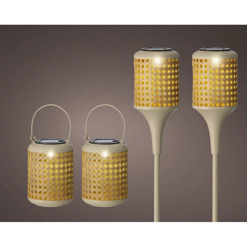 Lumineo Solar Set Met Tuinlamp En Lantaarn - LED - D10.5 X H80cm - Naturel - 4st. -Buitentuinwinkel