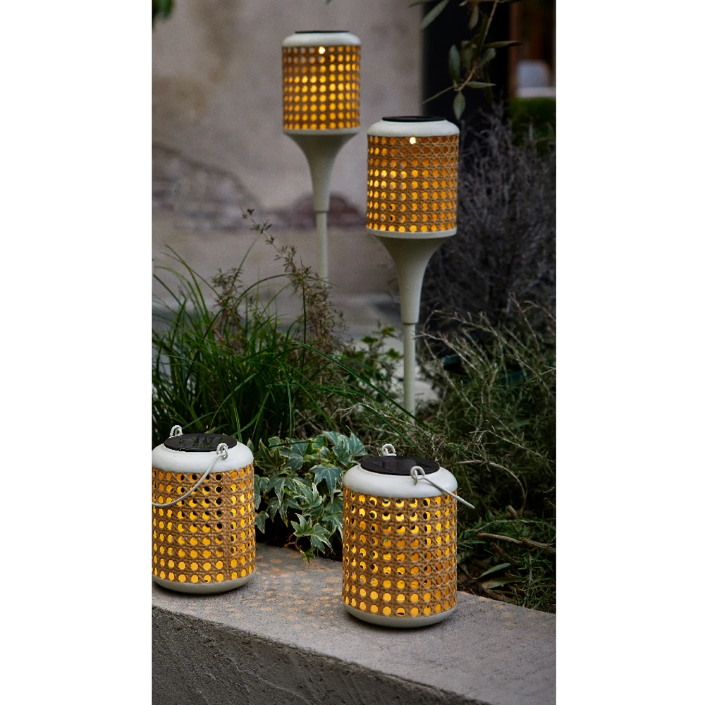 Lumineo Solar Set Met Tuinlamp En Lantaarn - LED - D10.5 X H80cm - Naturel - 4st. -Buitentuinwinkel