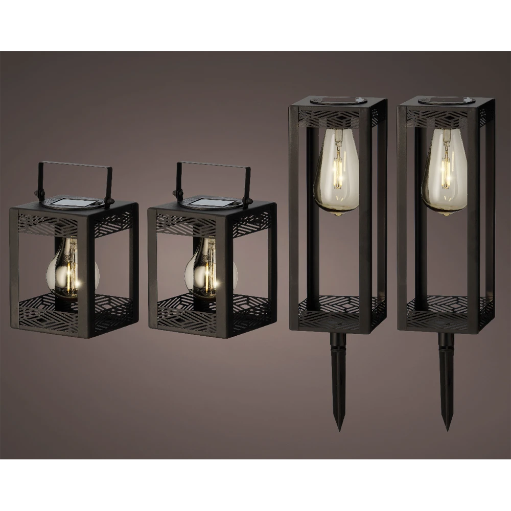 Solar Set met tuinlamp en lantaarn - LED - d10.5 x h80cm - Zwart - 4st. Lumineo Solar Set Met Tuinlamp En Lantaarn - LED - D10.5 X H80cm - Zwart - 4st. -Buitentuinwinkel