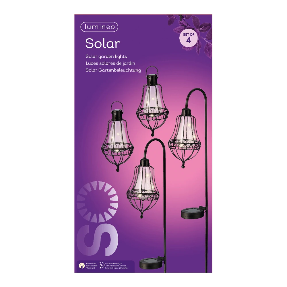 Lumineo Solar Set Met Tuinlamp En Lantaarn - LED - D14.5 X H84cm - Zwart - 4st. -Buitentuinwinkel