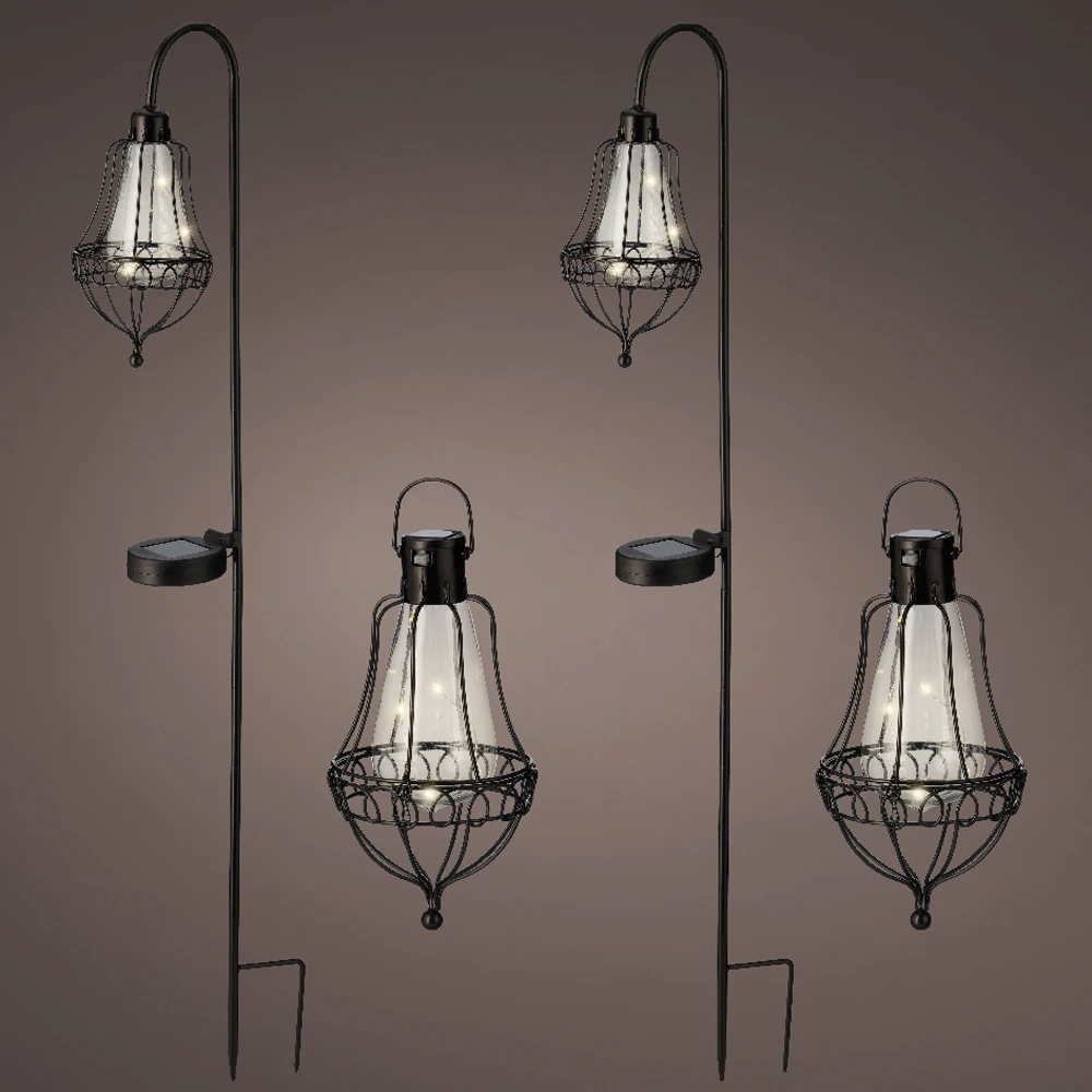Lumineo Solar Set Met Tuinlamp En Lantaarn - LED - D14.5 X H84cm - Zwart - 4st. -Buitentuinwinkel