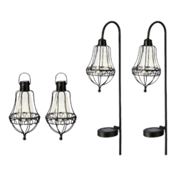 Lumineo Solar Set Met Tuinlamp En Lantaarn - LED - D14.5 X H84cm - Zwart - 4st. -Buitentuinwinkel solar set met tuinlamp en lantaarn led d145 x h84cm zwart 4st solar 3 3