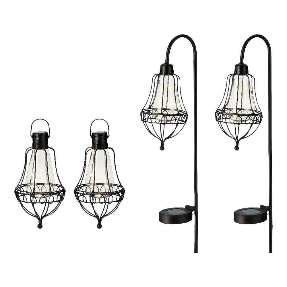 Lumineo Solar Set Met Tuinlamp En Lantaarn - LED - D14.5 X H84cm - Zwart - 4st. -Buitentuinwinkel