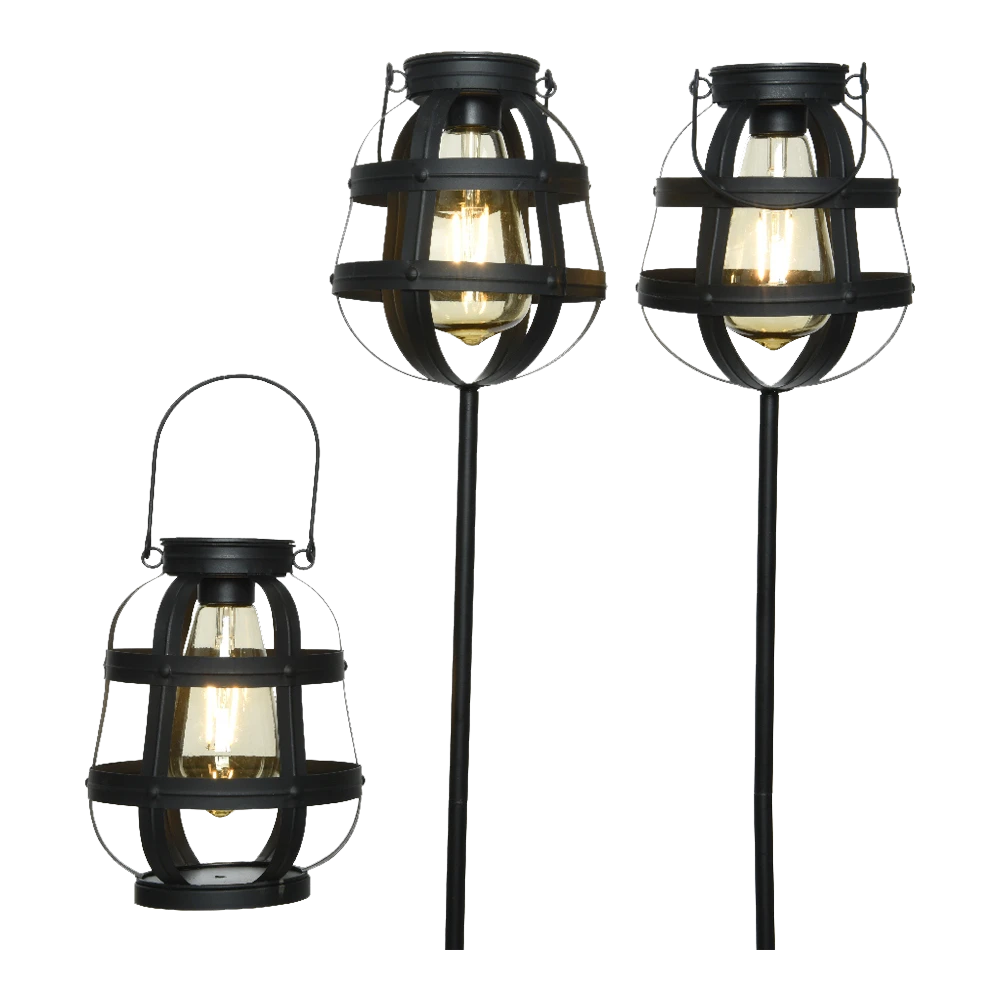 Solar Set met tuinlamp en lantaarn - LED - d14 x h80cm - Zwart - 3st. Lumineo Solar Set Met Tuinlamp En Lantaarn - LED - D14 X H80cm - Zwart - 3st. -Buitentuinwinkel